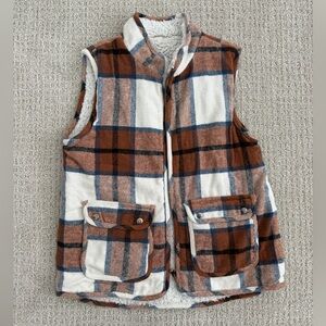 Shearling plaid vest